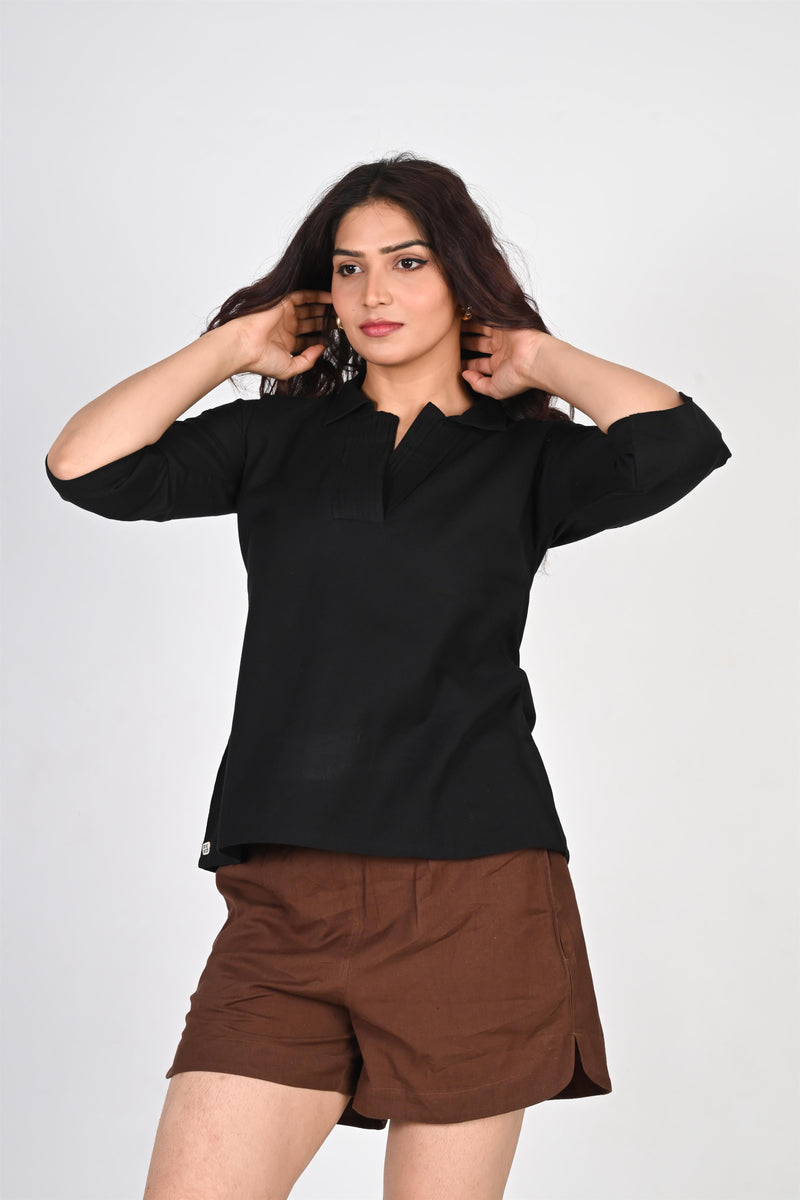 Pleated Placket Short Shirt