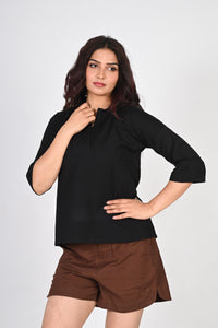 Pleated Placket Short Shirt