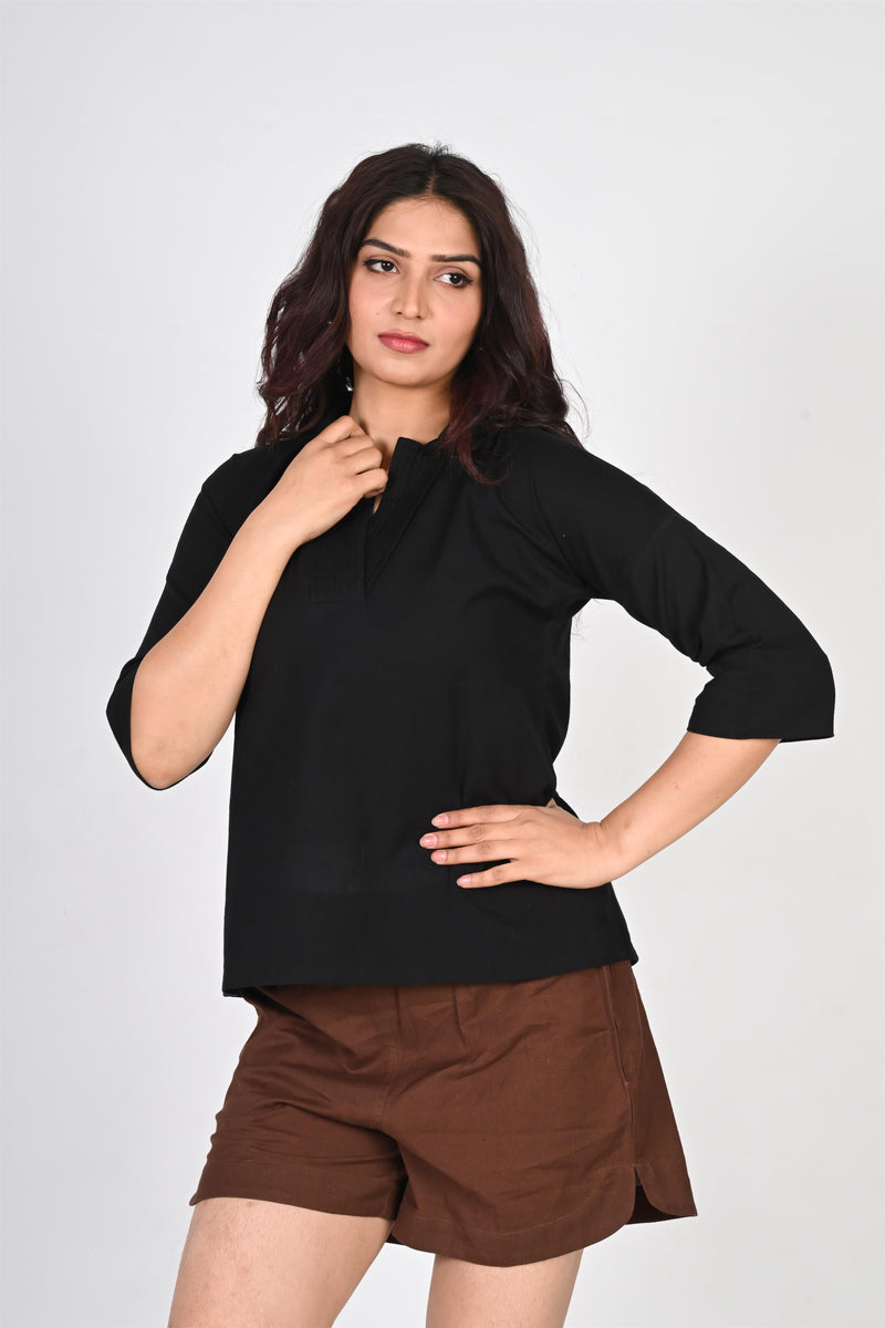 Pleated Placket Short Shirt