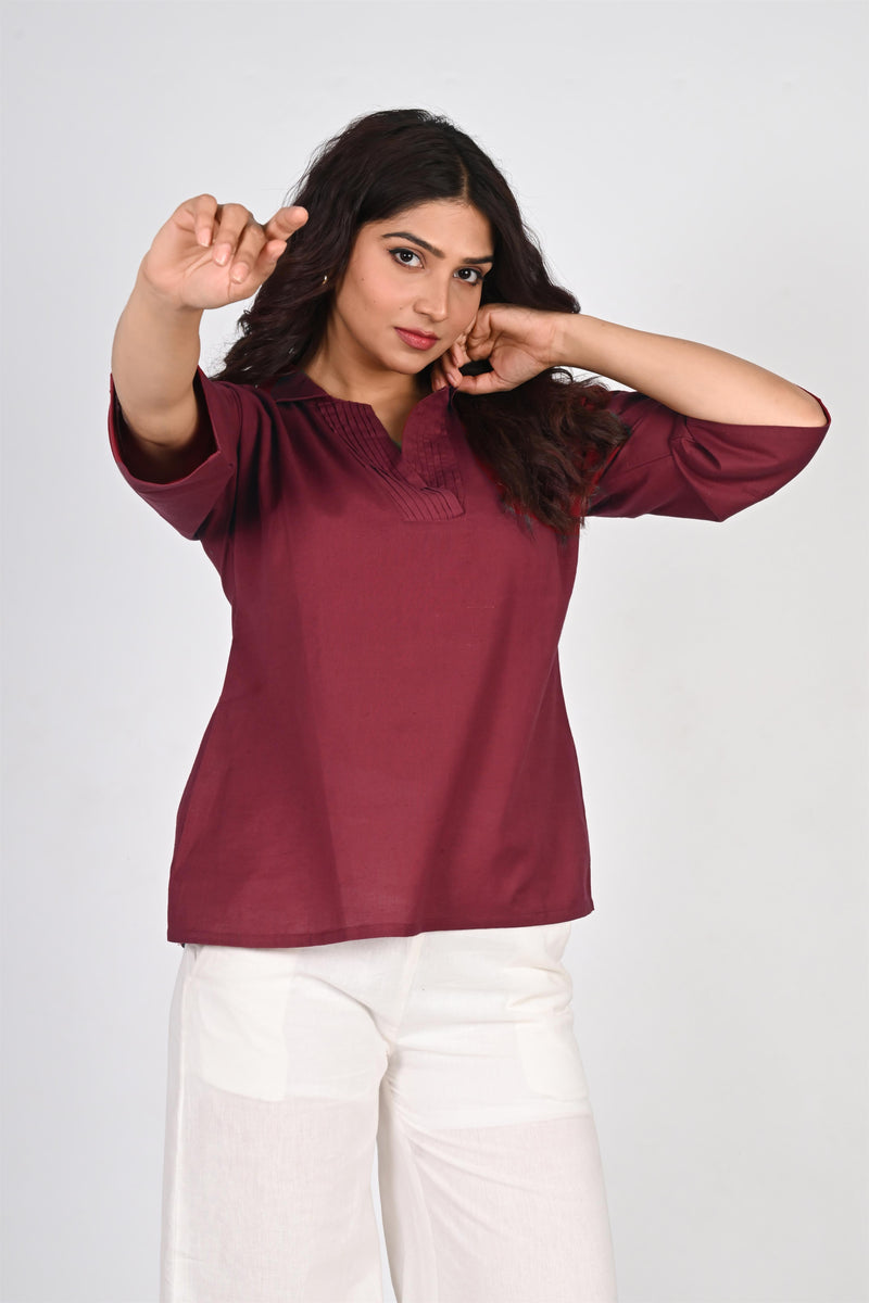 Pleated Placket Short Shirt