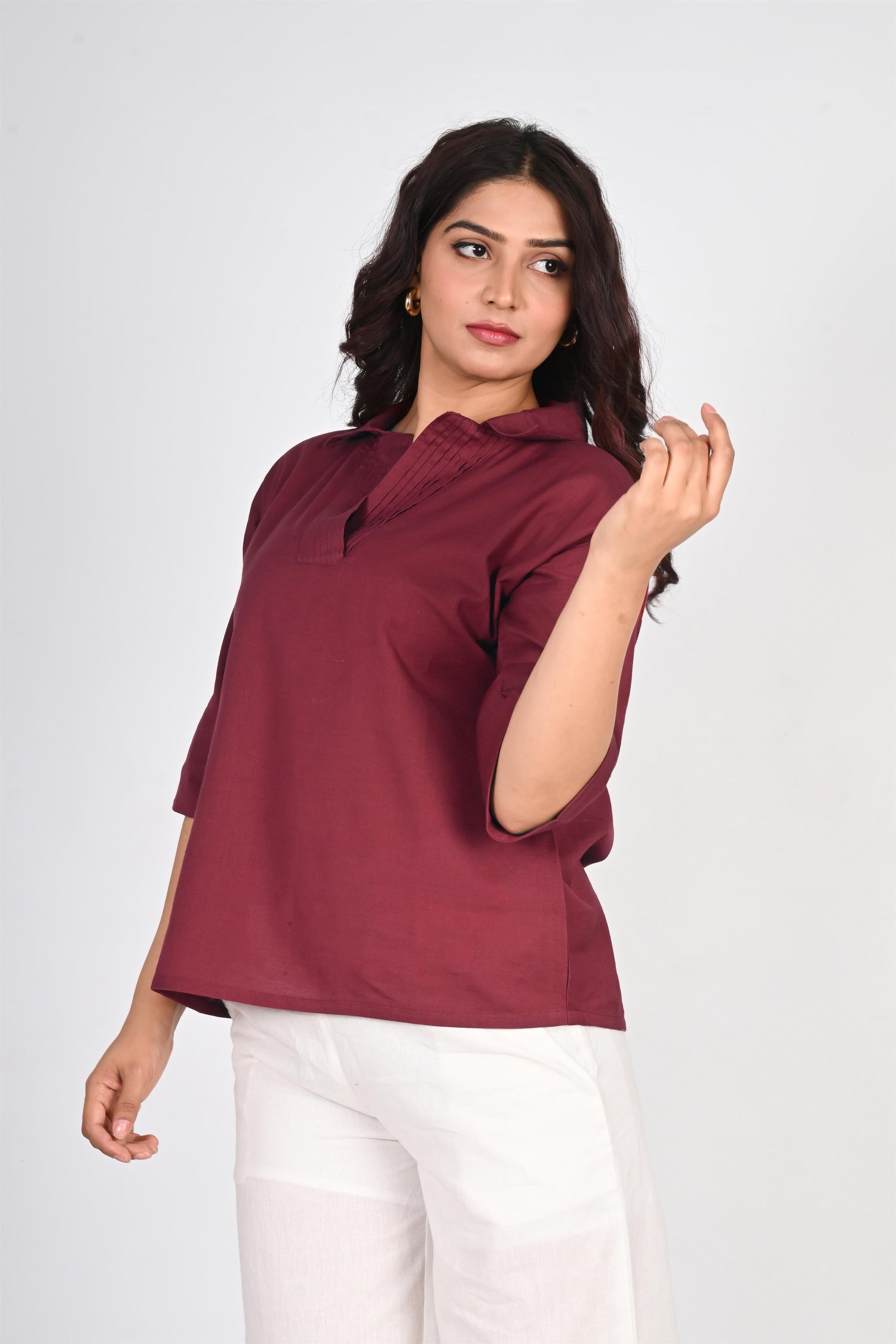 Pleated Placket Short Shirt