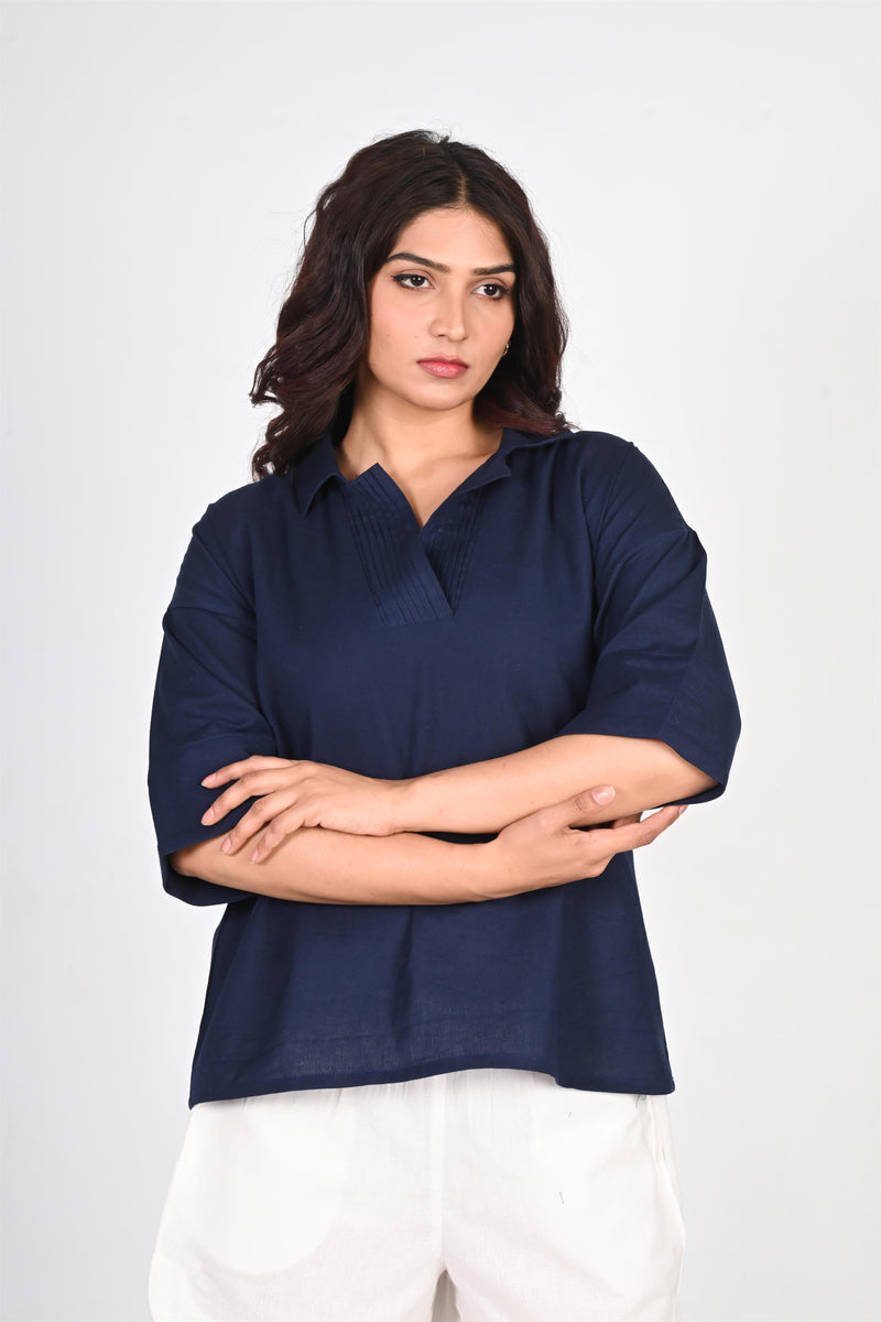 Pleated Placket Short Shirt