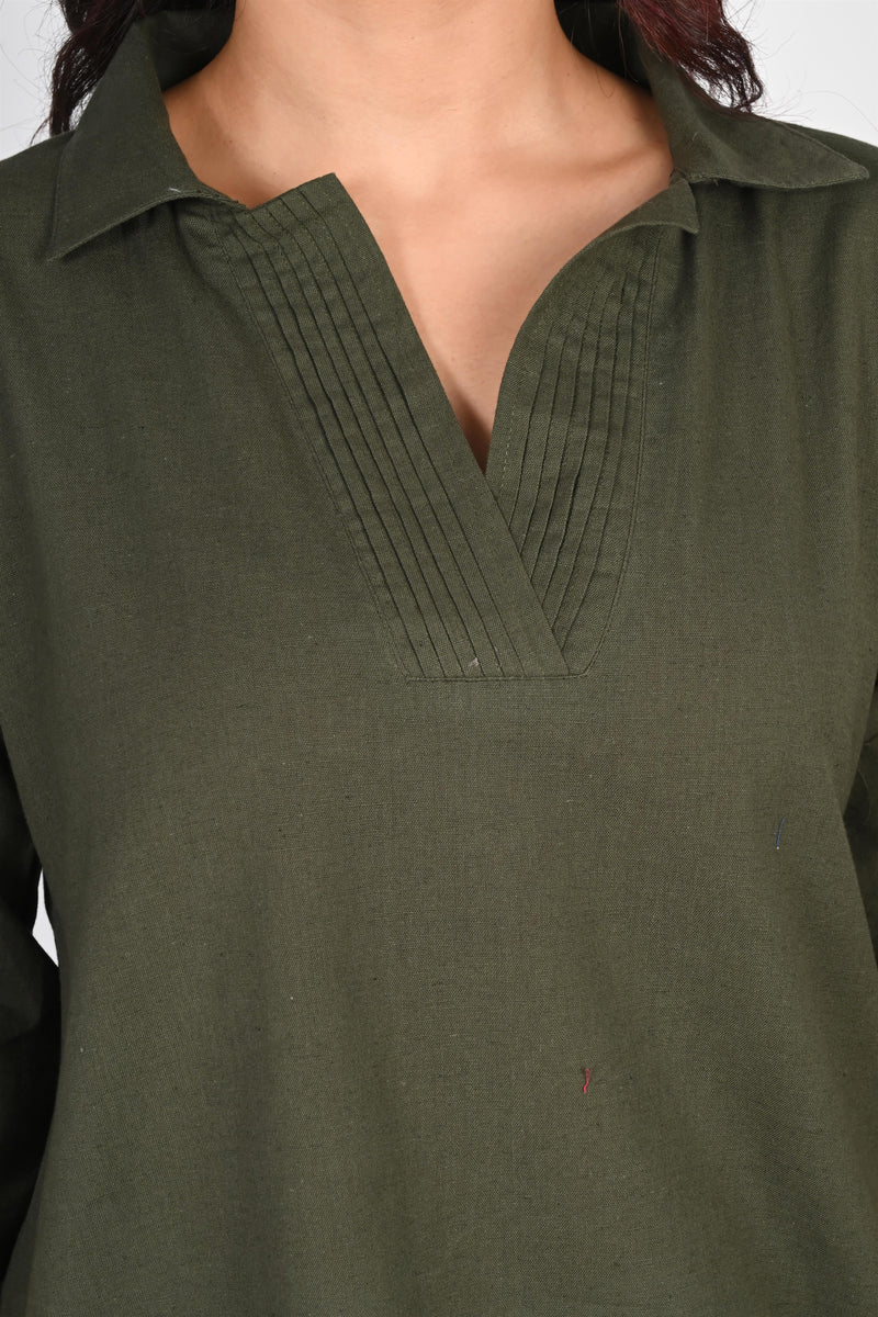 Pleated Placket Short Shirt