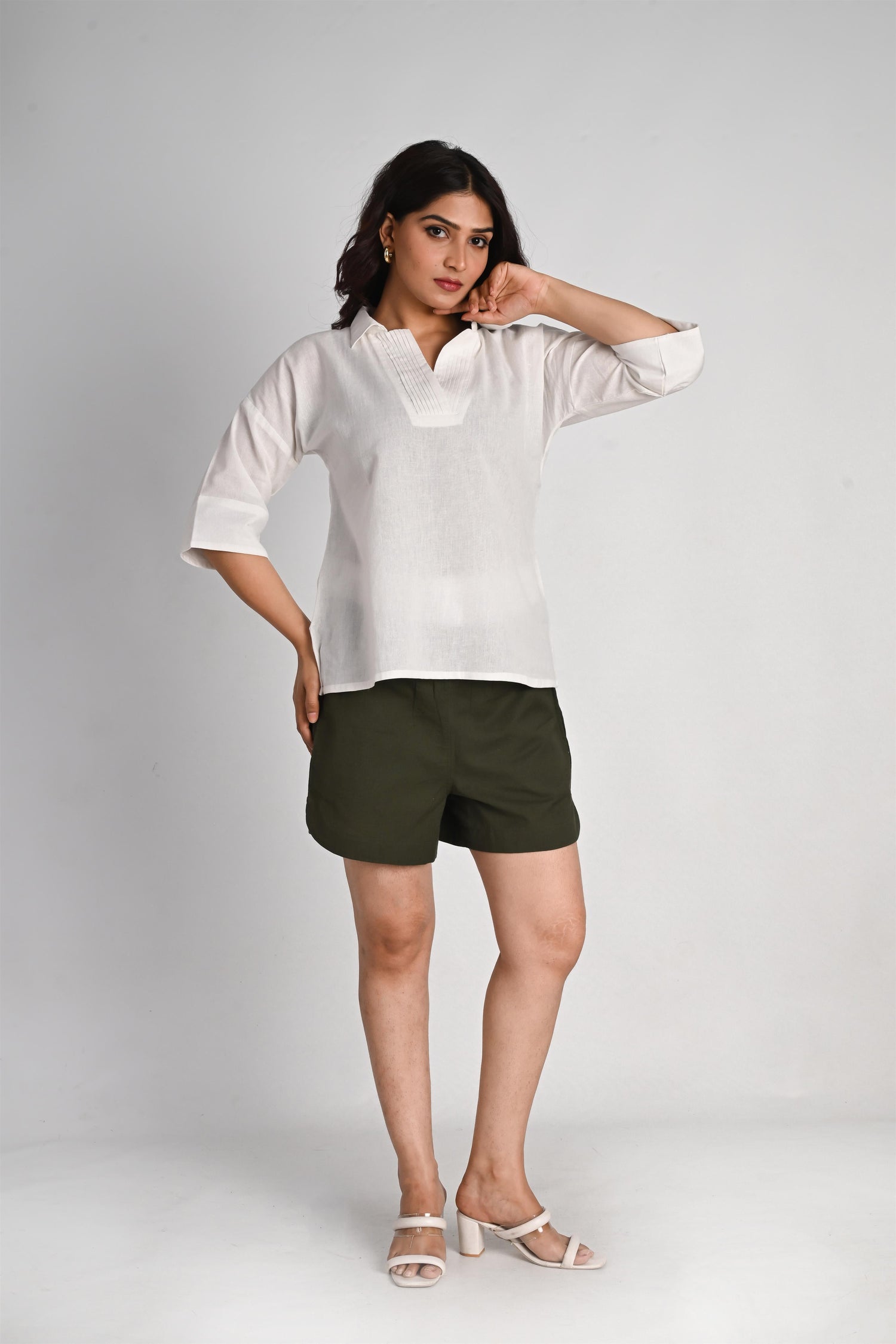 Pleated Placket Short Shirt