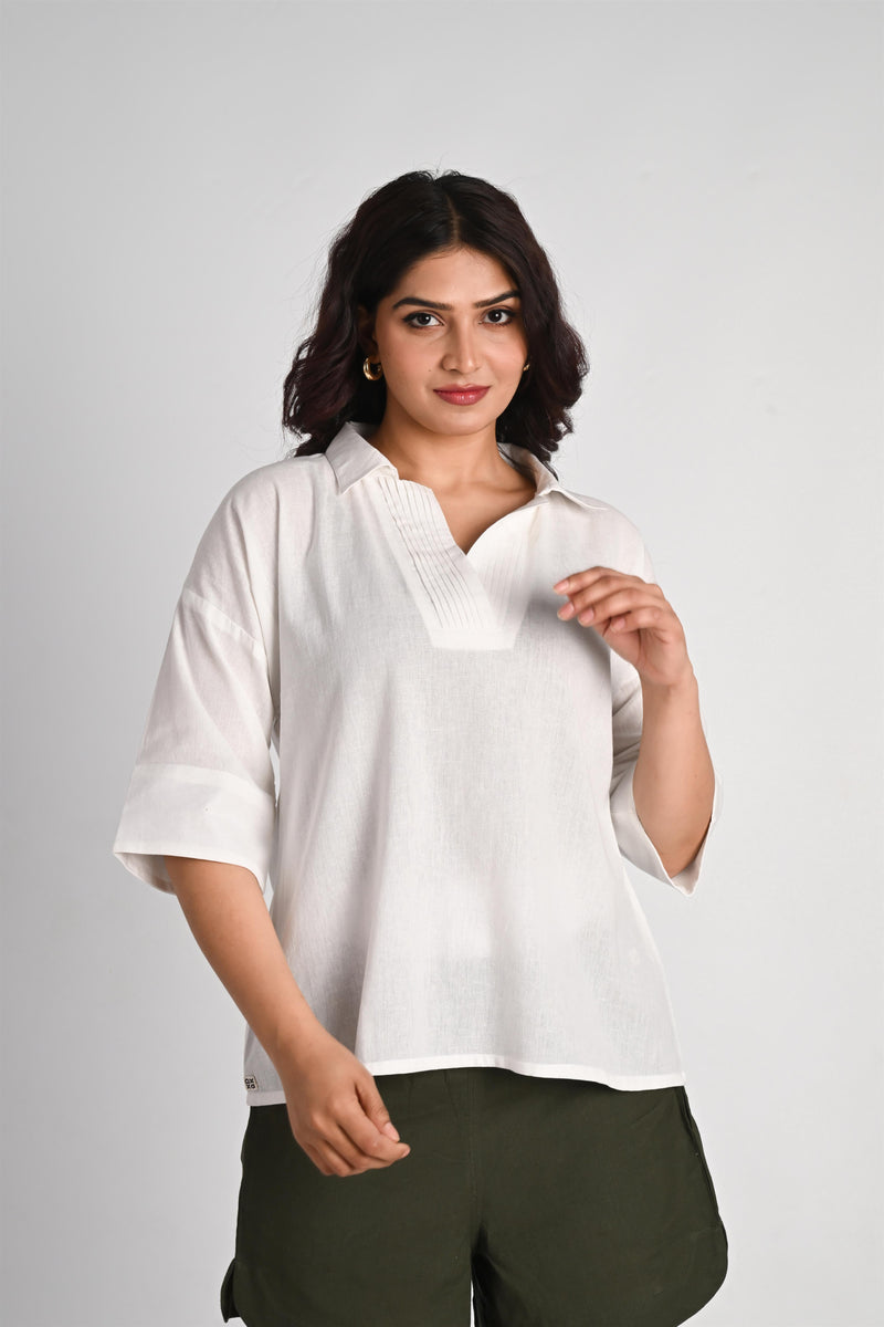 Pleated Placket Short Shirt